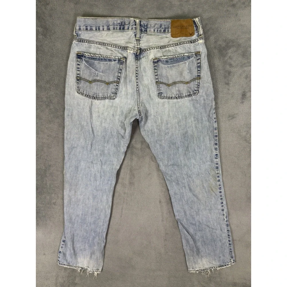 American Eagle‎ Jeans Mens 34x32* Blue Original Straight Light Wash Thrashed